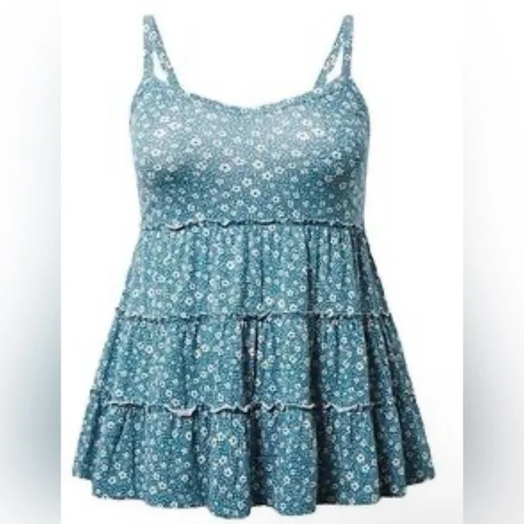 Vintage by Torrid Ditsy Daisy Slub V-Neck Tiered Swing Camisole - Picture 1 of 5